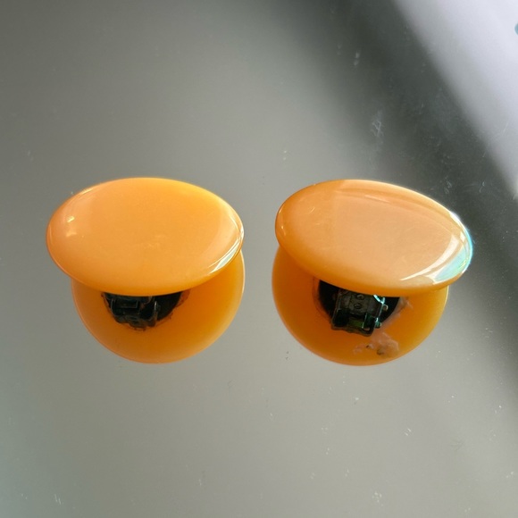Orange Circle with silver Clip-on Earrings - Picture 5 of 10